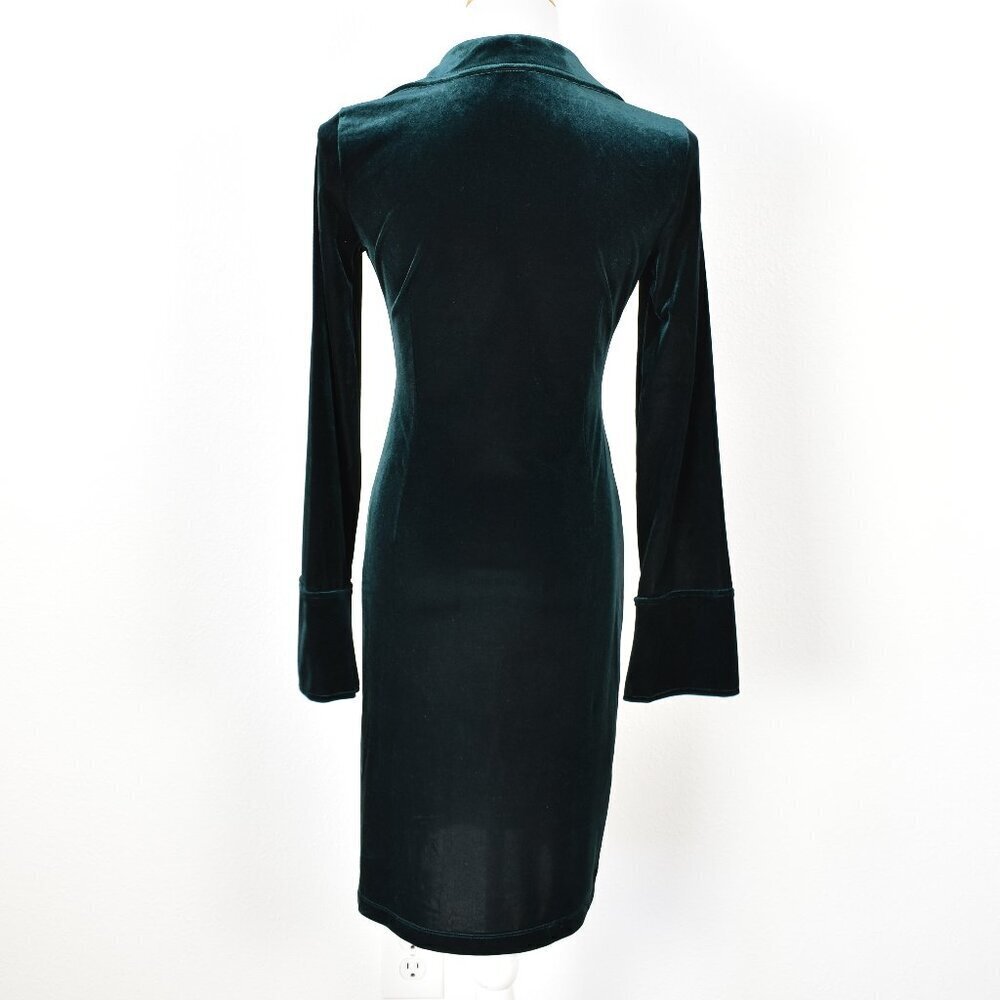 Calvin Klein Velvet Faux Wrap Green Dress - 2 - Picture 5 of 8